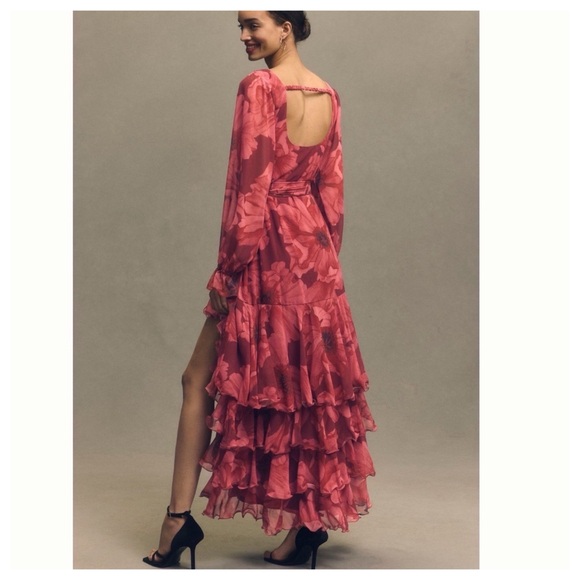 NWT Anthropologie Hutch Kya Long-Sleeve V-Neck Printed Tiered Wrap Maxi Dress XS - Picture 6 of 17